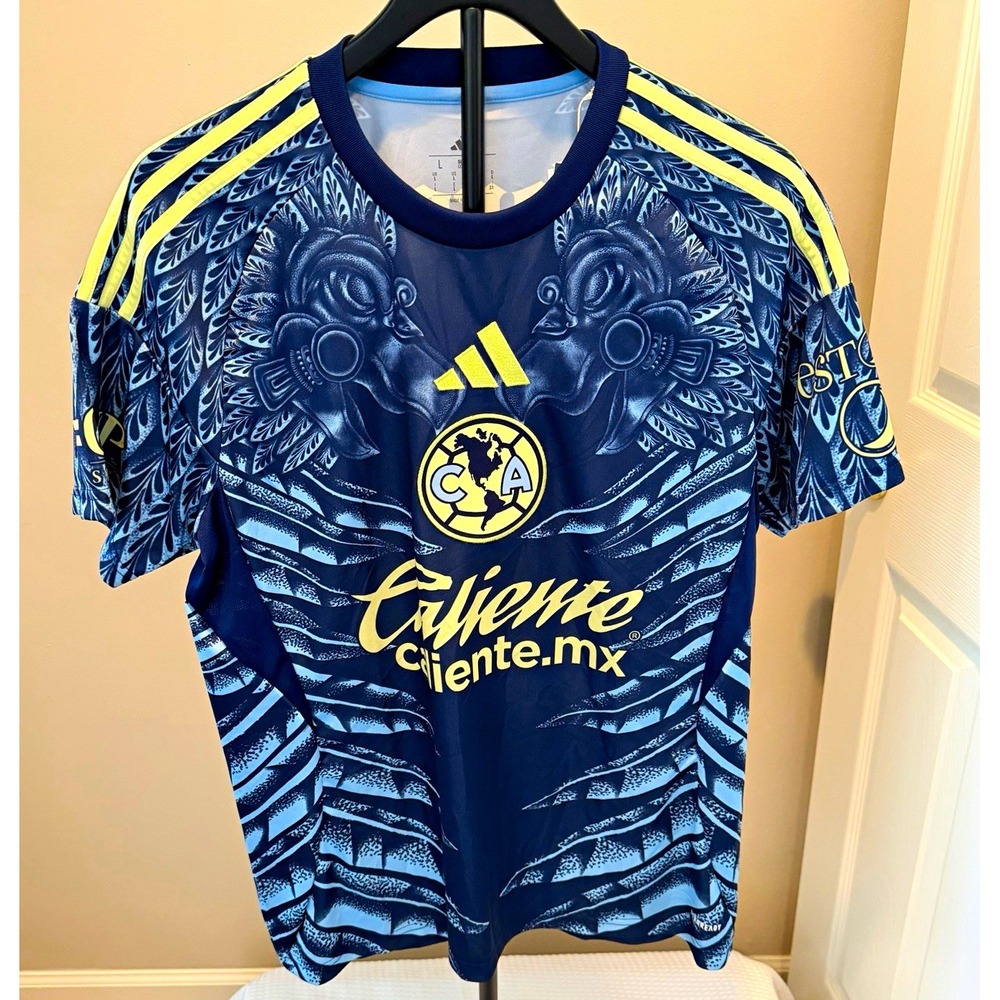 adidas Club América Soccer Jersey Navy Blue Yellow JN8618 Mens Size L NEW